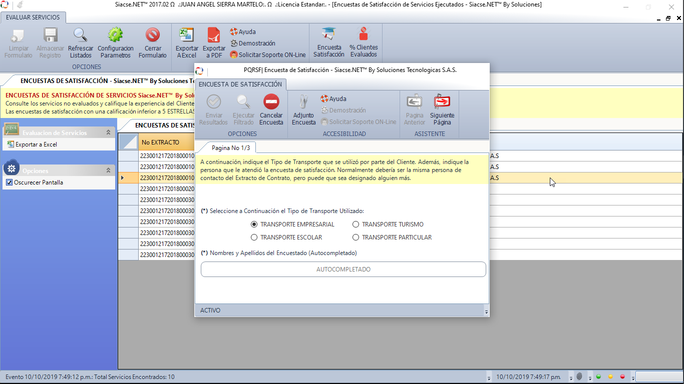 Siacse.NET™ Calificacion del Servicio Siacse.NET™ Calificacion del Servicio